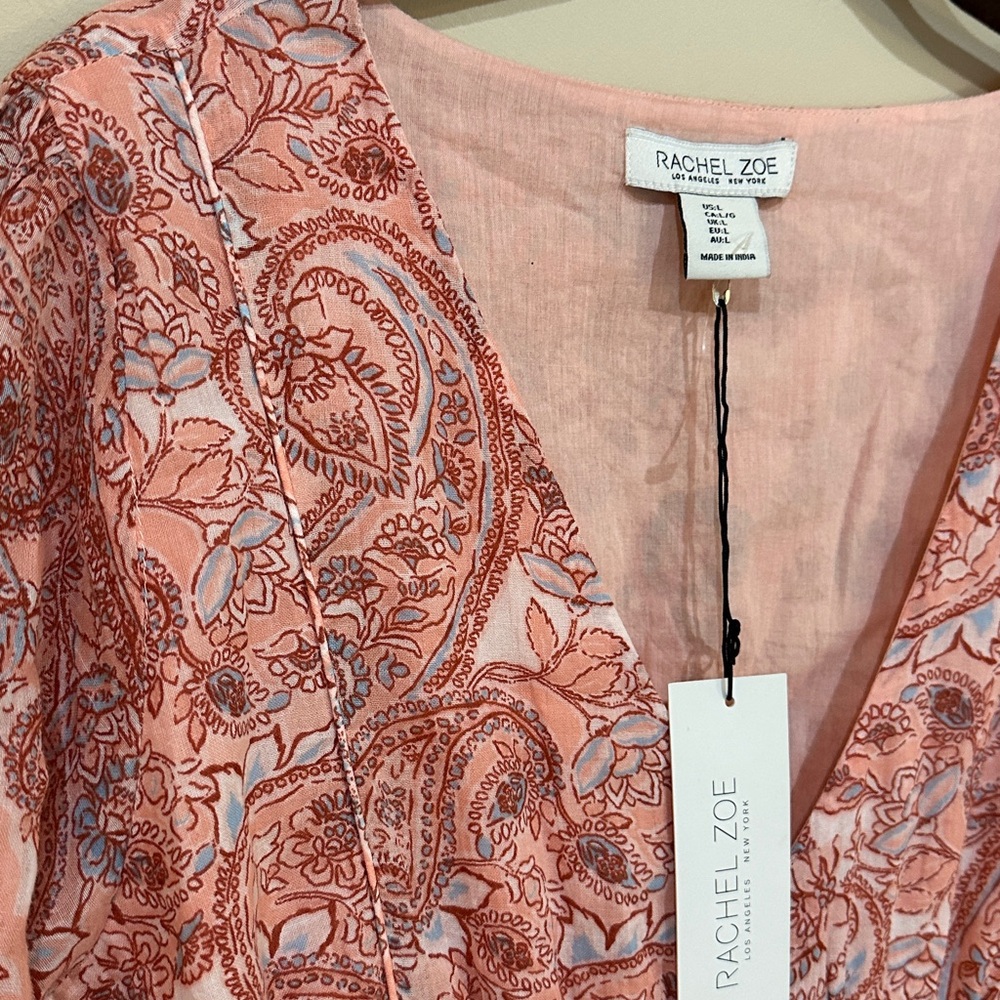 NWT Rachel Zoe paisley ruffled long sleeves tiered dress Womens Sz L - Picture 5 of 13